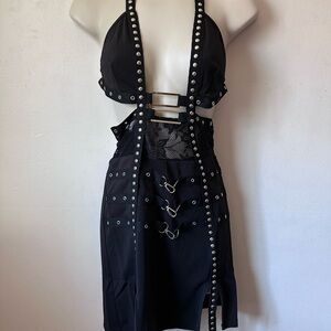Black Studded Halter Dress